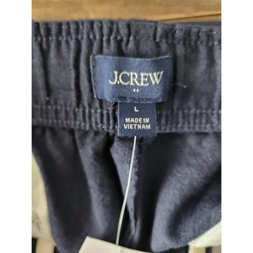 NWT J. Crew Linen-Cotton Blend Drawstring Pant Dark Indigo  L *Flaw